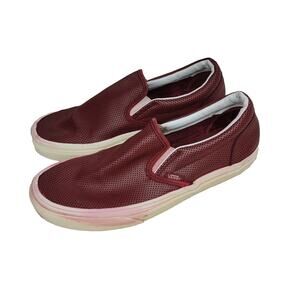 Vintage Vans Shoes Mens Sz 7 Womens Sz 9 Red Burgundy Leather Slip On Skater Y2k